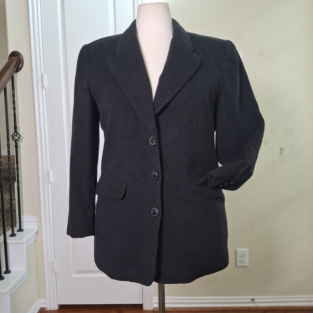 Vintage Norton McNaughton Wool Cashmere Blazer Jacket Charcoal 8 Preppy Academia